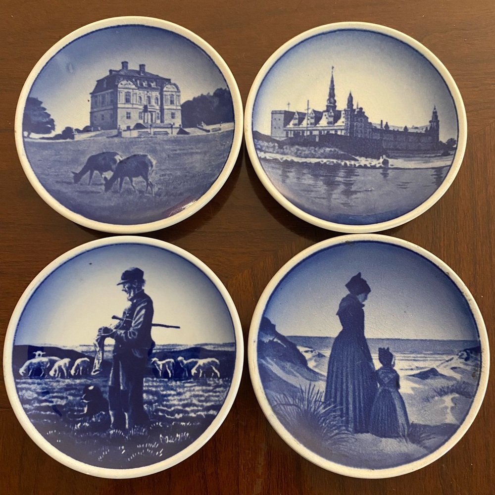 Royal Copenhagen Denmark 2010 Blue White Miniature Wall Hanging Plates Set of 4